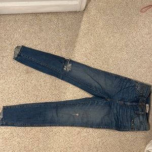 Madewell Curvy High Rose Skinny jean, distressed, raw hem, size 25.